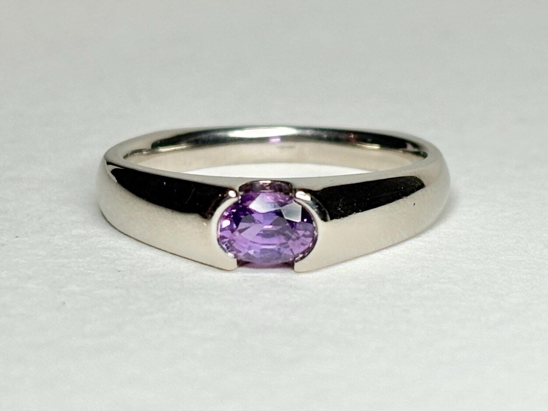 Violet Purple Natural Sapphire Band Ring in Solid 14k White Gold with Euro Shank size 7.75 - NewLifeJewelryVault