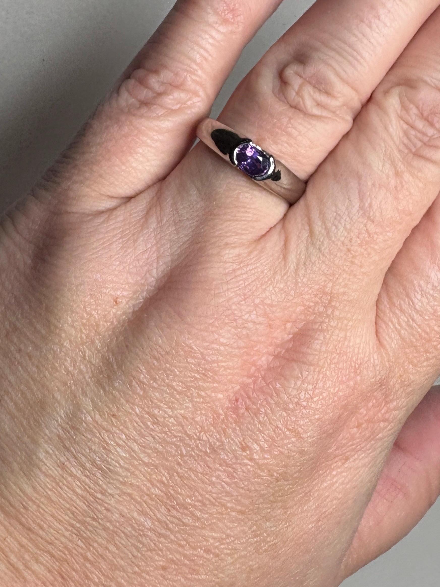 Violet Purple Natural Sapphire Band Ring in Solid 14k White Gold with Euro Shank size 7.75 - NewLifeJewelryVault