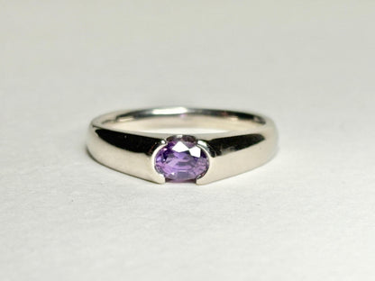 Violet Purple Natural Sapphire Band Ring in Solid 14k White Gold with Euro Shank size 7.75 - NewLifeJewelryVault