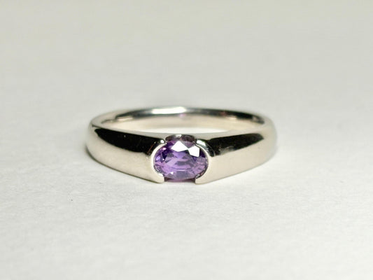 Violet Purple Natural Sapphire Band Ring in Solid 14k White Gold with Euro Shank size 7.75 - NewLifeJewelryVault