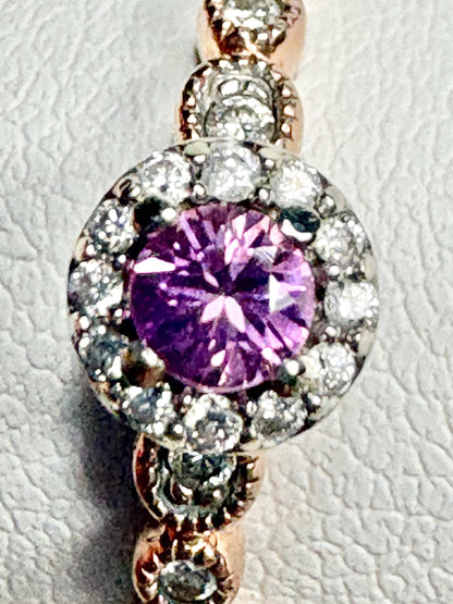 Natural Vivid Pink Sapphire Diamond Halo Ring Solid 10k Rose Gold size 8 - NewLifeJewelryVault