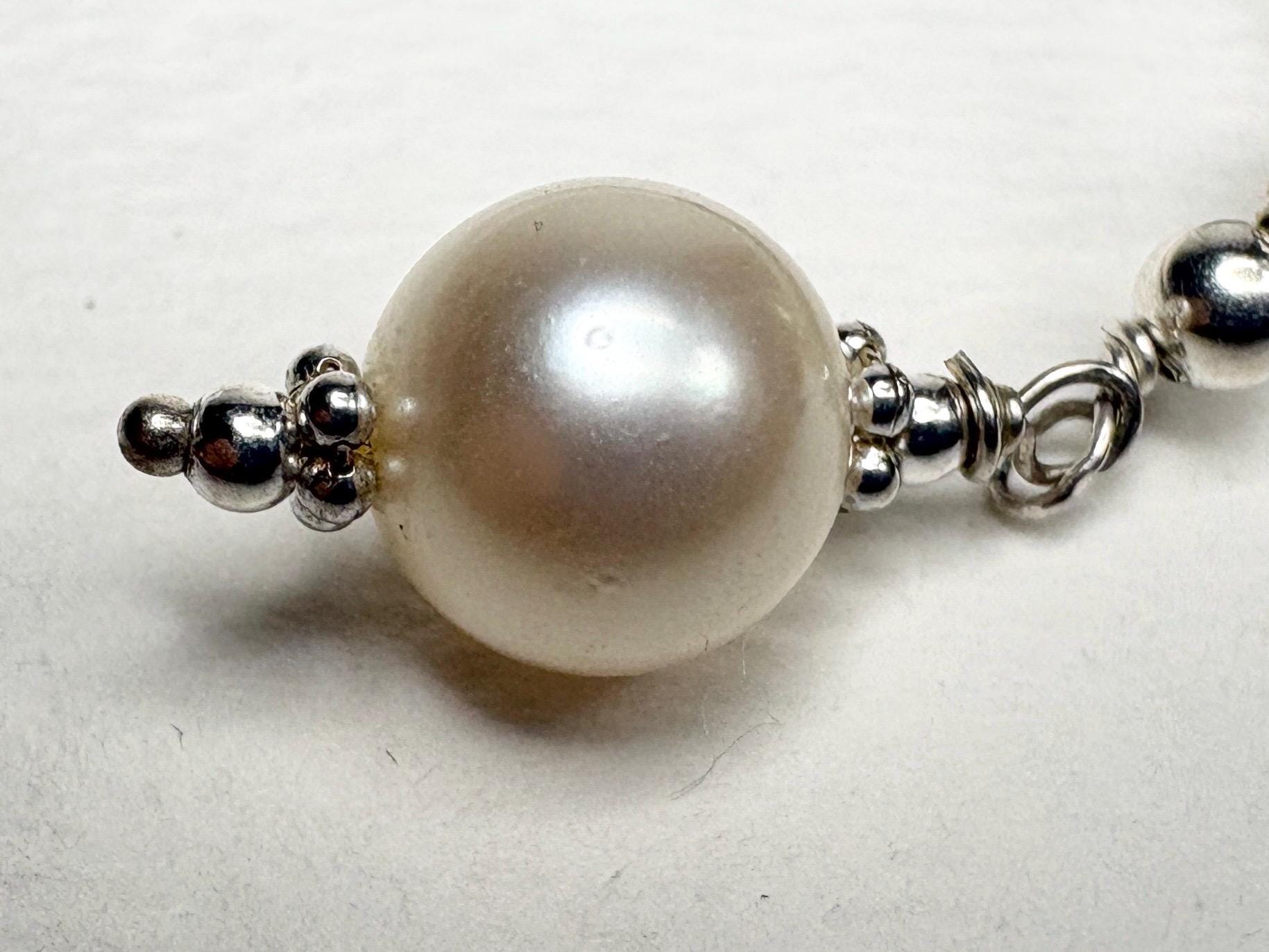 Akoya Pearl Dangle Drop Earrings in Sterling Silver Lever Back 8mm - NewLifeJewelryVault