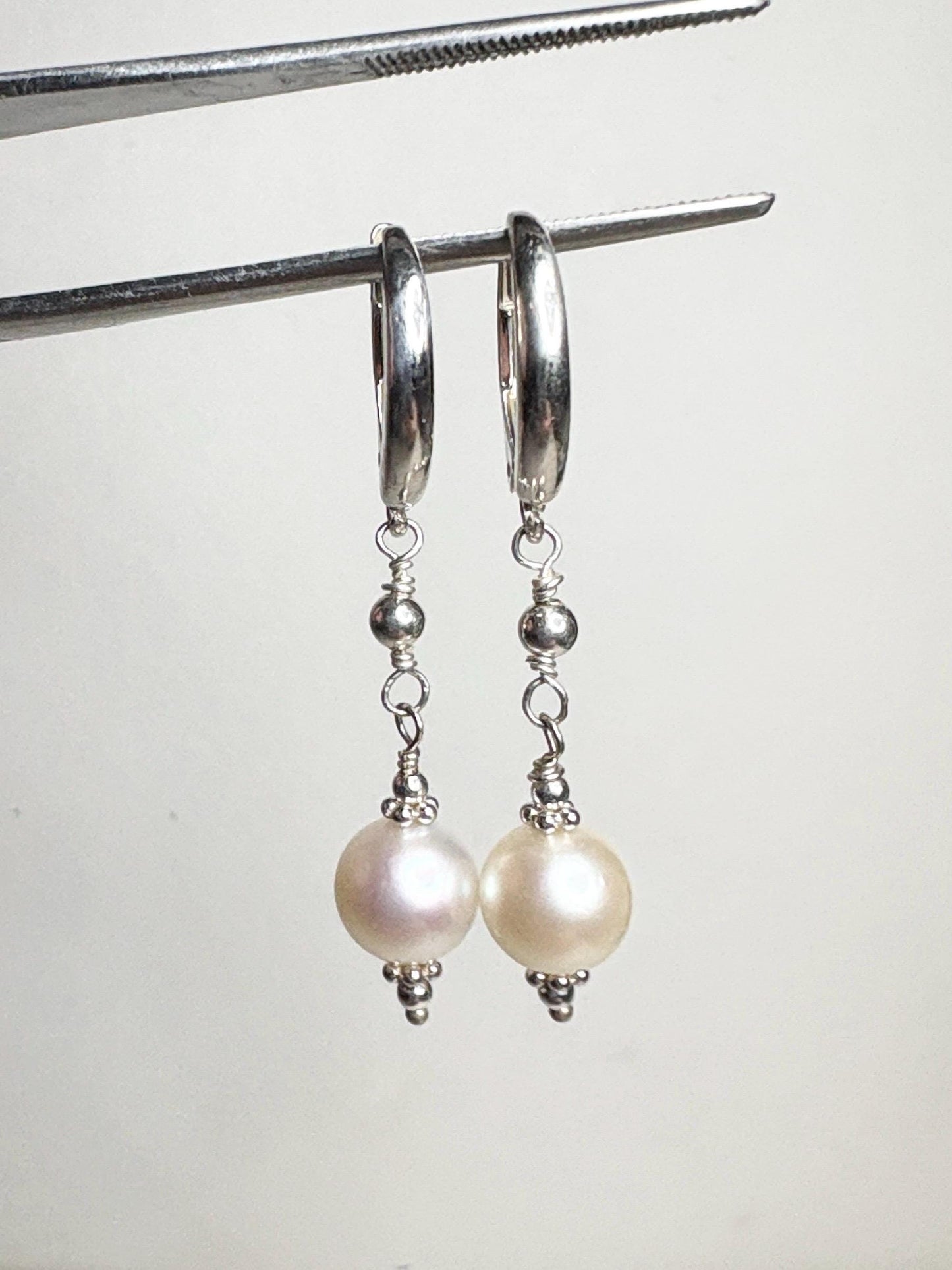Akoya Pearl Dangle Drop Earrings in Sterling Silver Lever Back 8mm - NewLifeJewelryVault