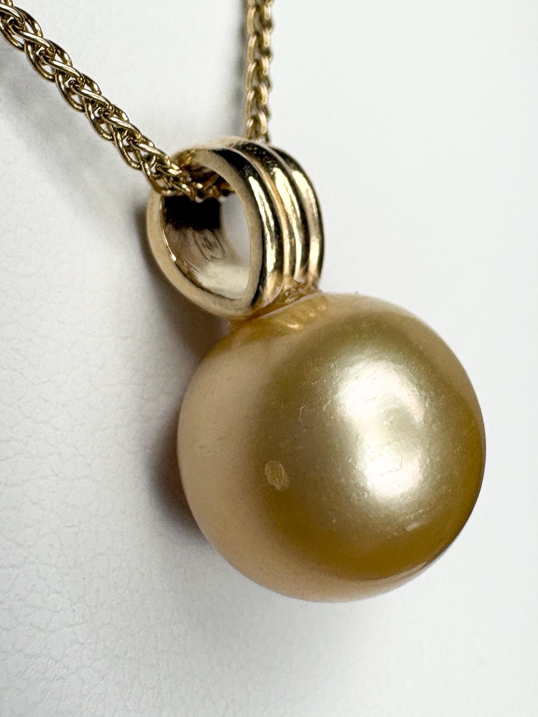 South Sea Golden Cultured Pearl Pendant Necklace Solid 14k Gold 20" - NewLifeJewelryVault