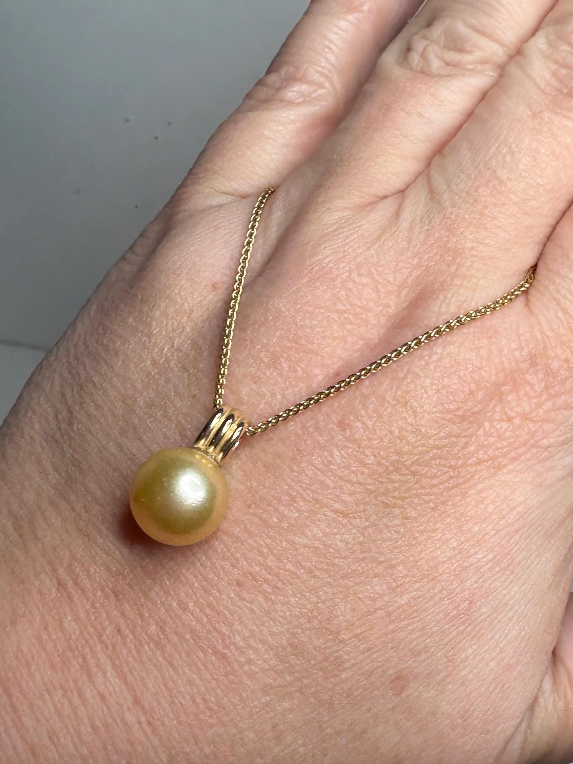 South Sea Golden Cultured Pearl Pendant Necklace Solid 14k Gold 20" - NewLifeJewelryVault