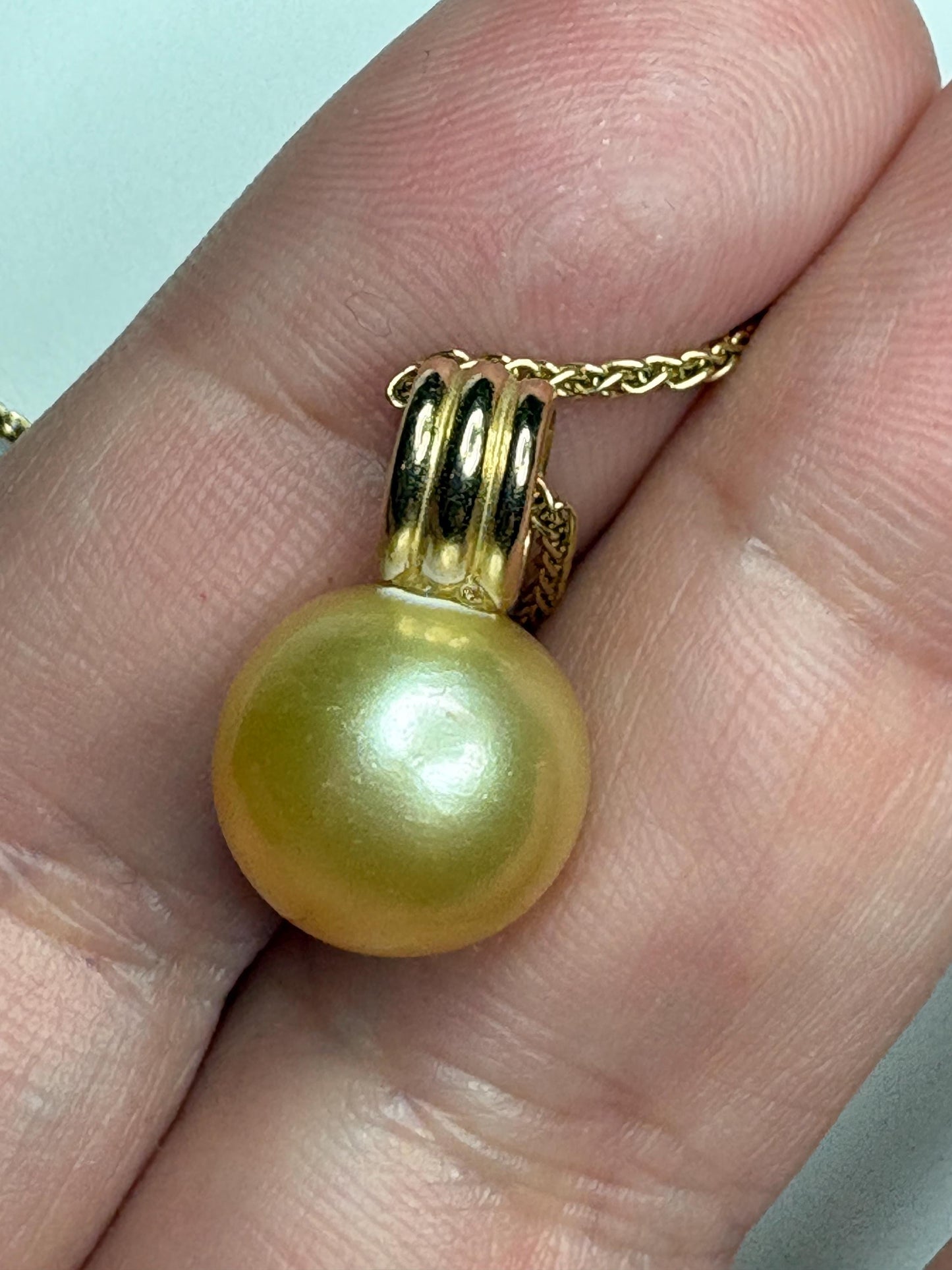 South Sea Golden Cultured Pearl Pendant Necklace Solid 14k Gold 20" - NewLifeJewelryVault