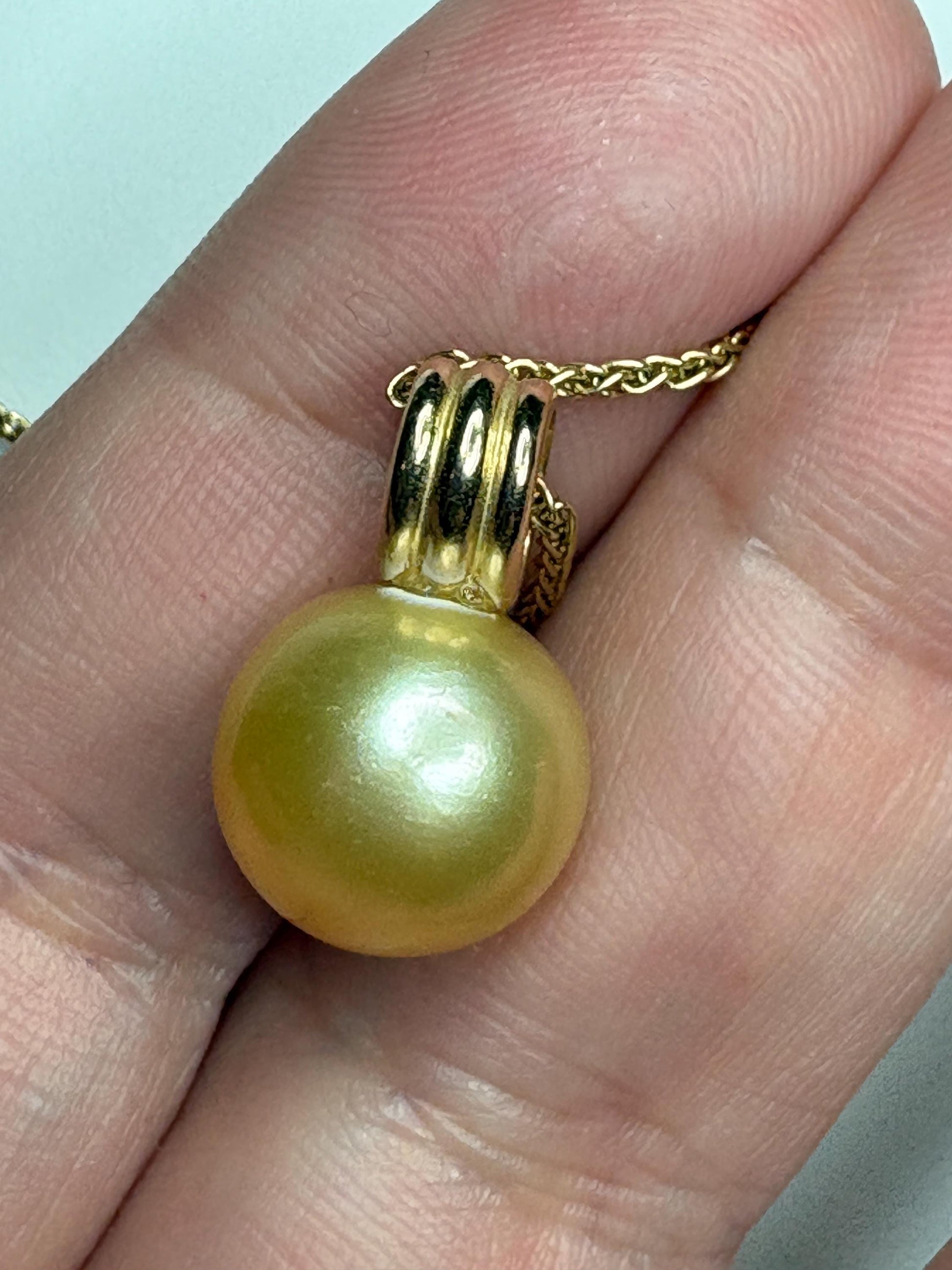 South Sea Golden Cultured Pearl Pendant Necklace Solid 14k Gold 20" - NewLifeJewelryVault