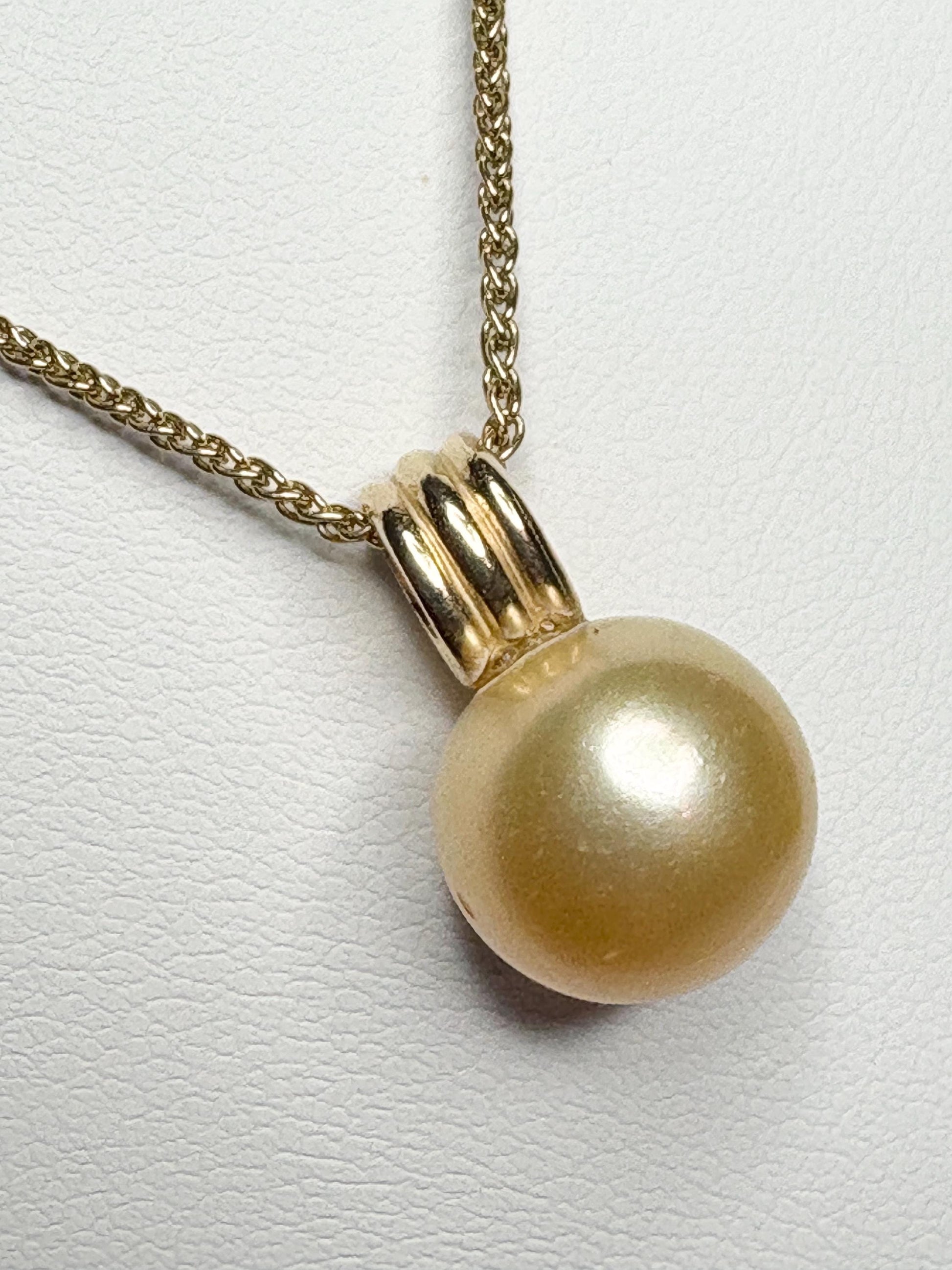South Sea Golden Cultured Pearl Pendant Necklace Solid 14k Gold 20" - NewLifeJewelryVault