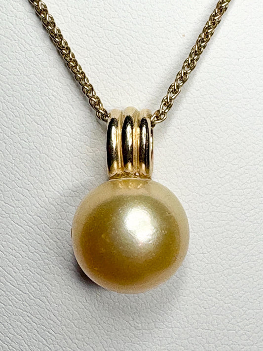 South Sea Golden Cultured Pearl Pendant Necklace Solid 14k Gold 20" - NewLifeJewelryVault