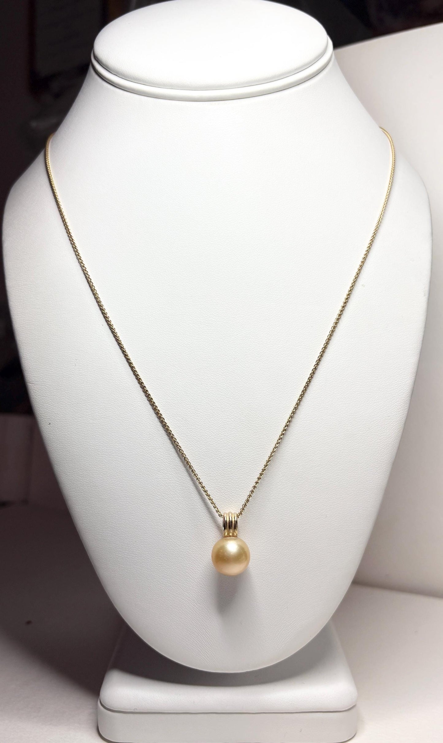South Sea Golden Cultured Pearl Pendant Necklace Solid 14k Gold 20" - NewLifeJewelryVault