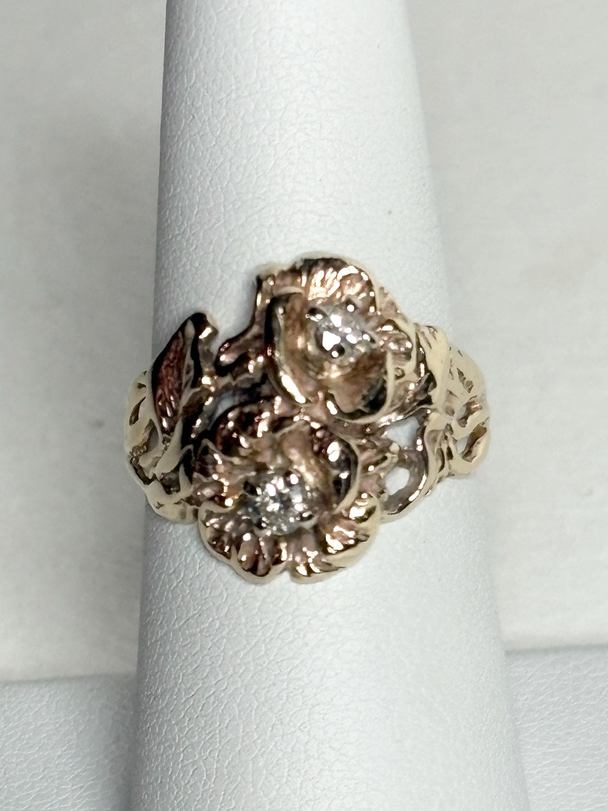 Mid Century or Retro Rose Diamond Ring Solid 14k Gold 6.2g size 7.25 - NewLifeJewelryVault