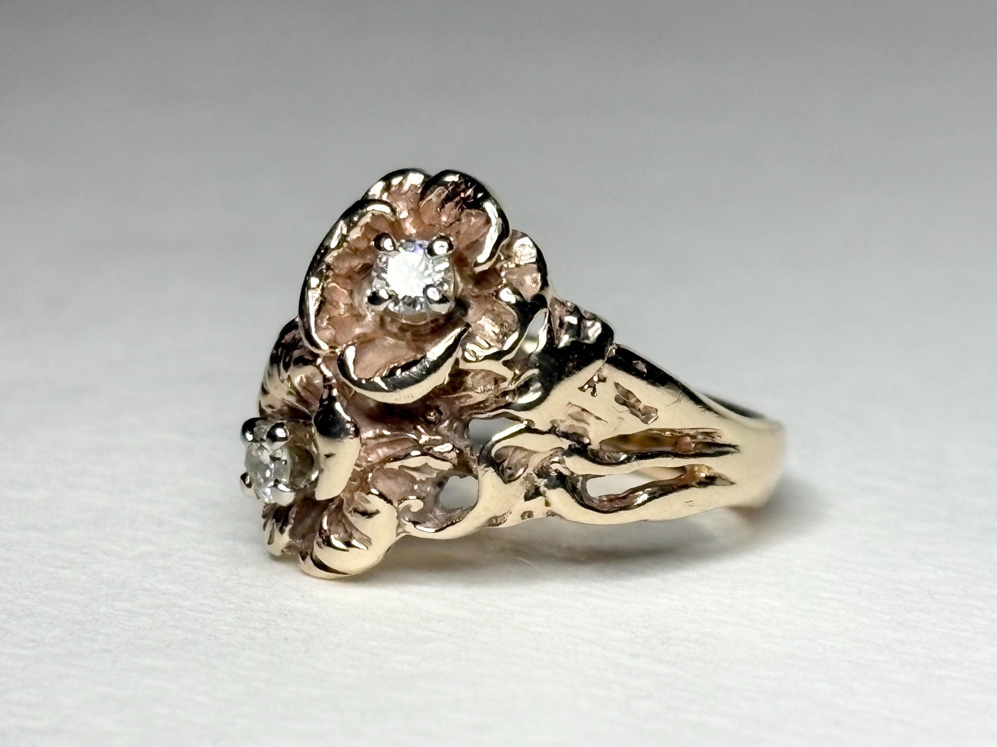 Mid Century or Retro Rose Diamond Ring Solid 14k Gold 6.2g size 7.25 - NewLifeJewelryVault
