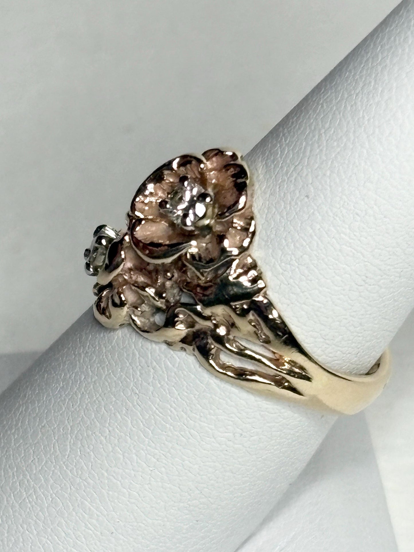 Mid Century or Retro Rose Diamond Ring Solid 14k Gold 6.2g size 7.25 - NewLifeJewelryVault