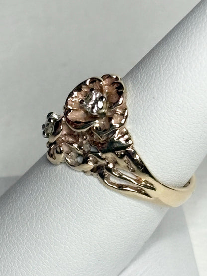 Mid Century or Retro Rose Diamond Ring Solid 14k Gold 6.2g size 7.25 - NewLifeJewelryVault