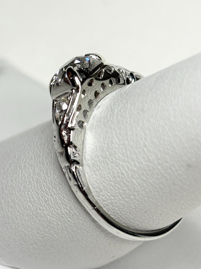 Art Deco Old Miner's Cut Diamond Trilogy Ring in Solid 18k White Gold size 7.25 - NewLifeJewelryVault