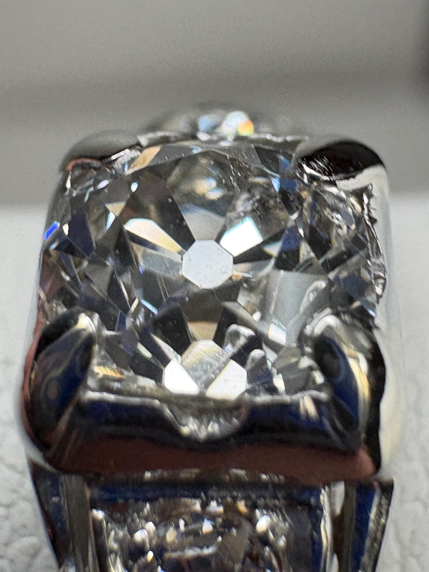 Art Deco Old Miner's Cut Diamond Trilogy Ring in Solid 18k White Gold size 7.25 - NewLifeJewelryVault