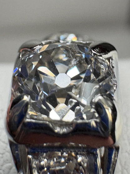 Art Deco Old Miner's Cut Diamond Trilogy Ring in Solid 18k White Gold size 7.25 - NewLifeJewelryVault
