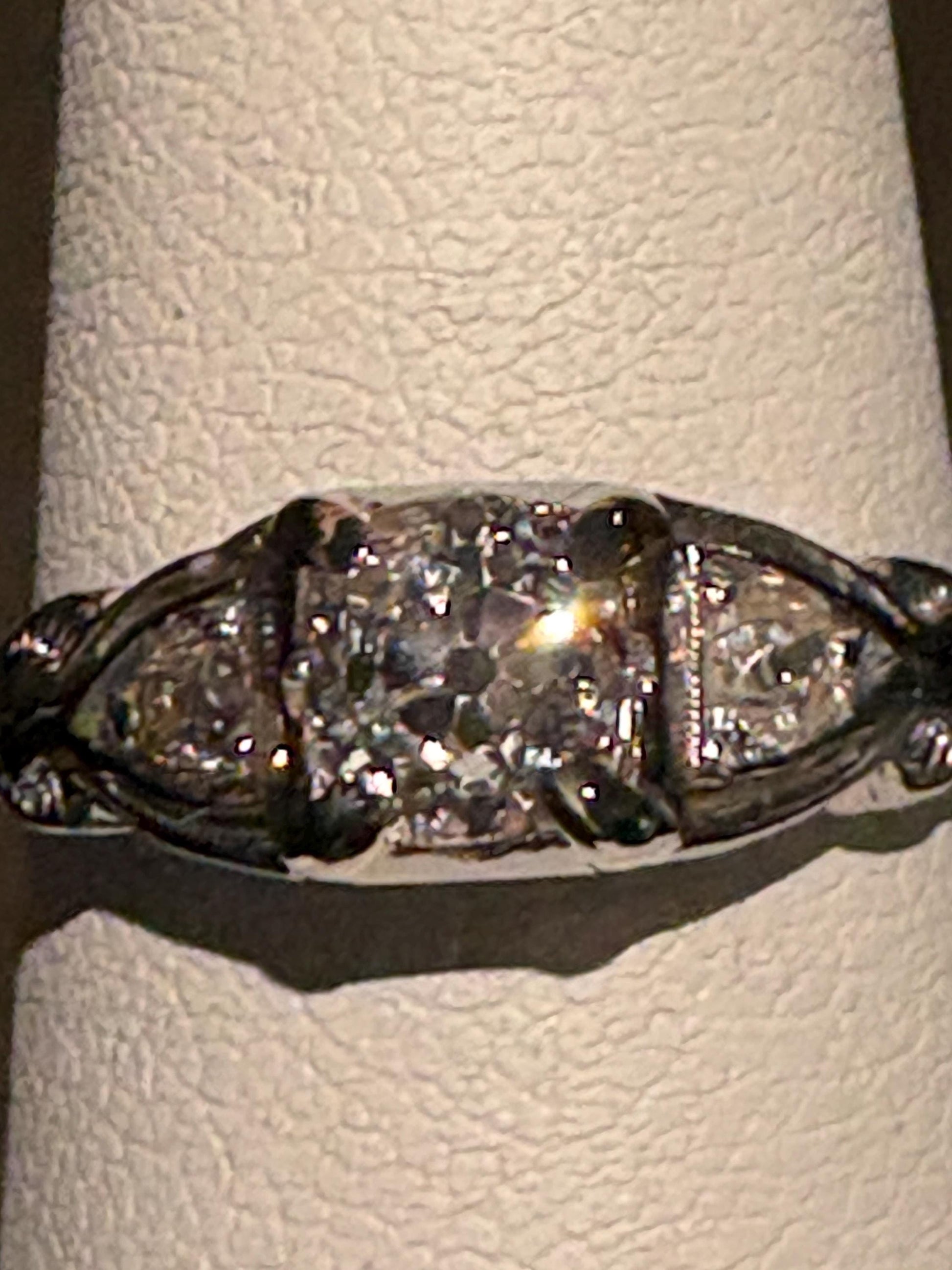 Art Deco Old Miner's Cut Diamond Trilogy Ring in Solid 18k White Gold size 7.25 - NewLifeJewelryVault