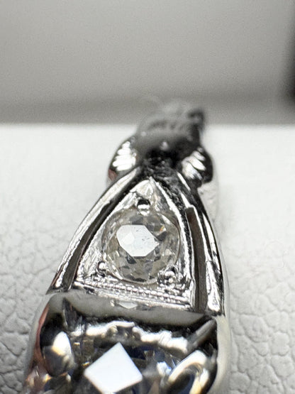Art Deco Old Miner's Cut Diamond Trilogy Ring in Solid 18k White Gold size 7.25 - NewLifeJewelryVault