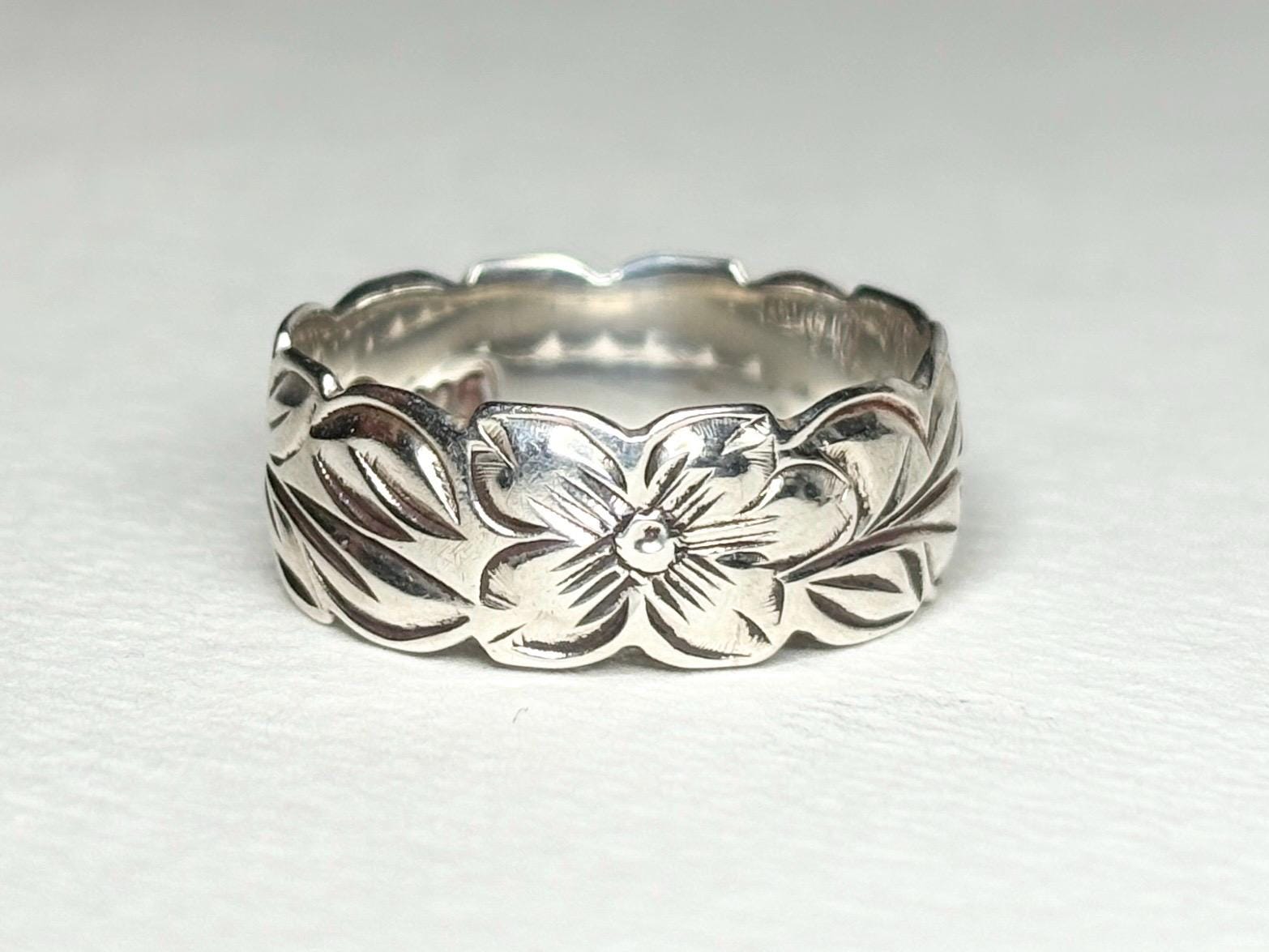 Hawaiian Maile Leaf Sterling Silver Eternity Band Ring 8mm size 8.75 - NewLifeJewelryVault