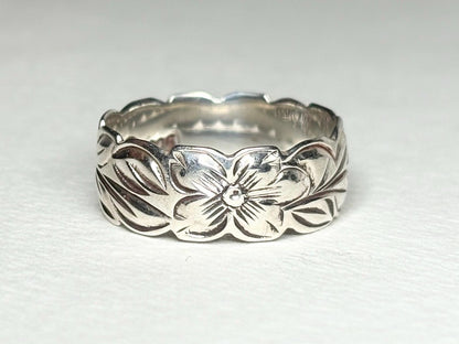 Hawaiian Maile Leaf Sterling Silver Eternity Band Ring 8mm size 8.75 - NewLifeJewelryVault