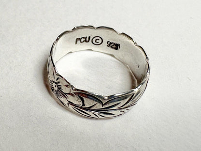 Hawaiian Maile Leaf Sterling Silver Eternity Band Ring 8mm size 8.75 - NewLifeJewelryVault