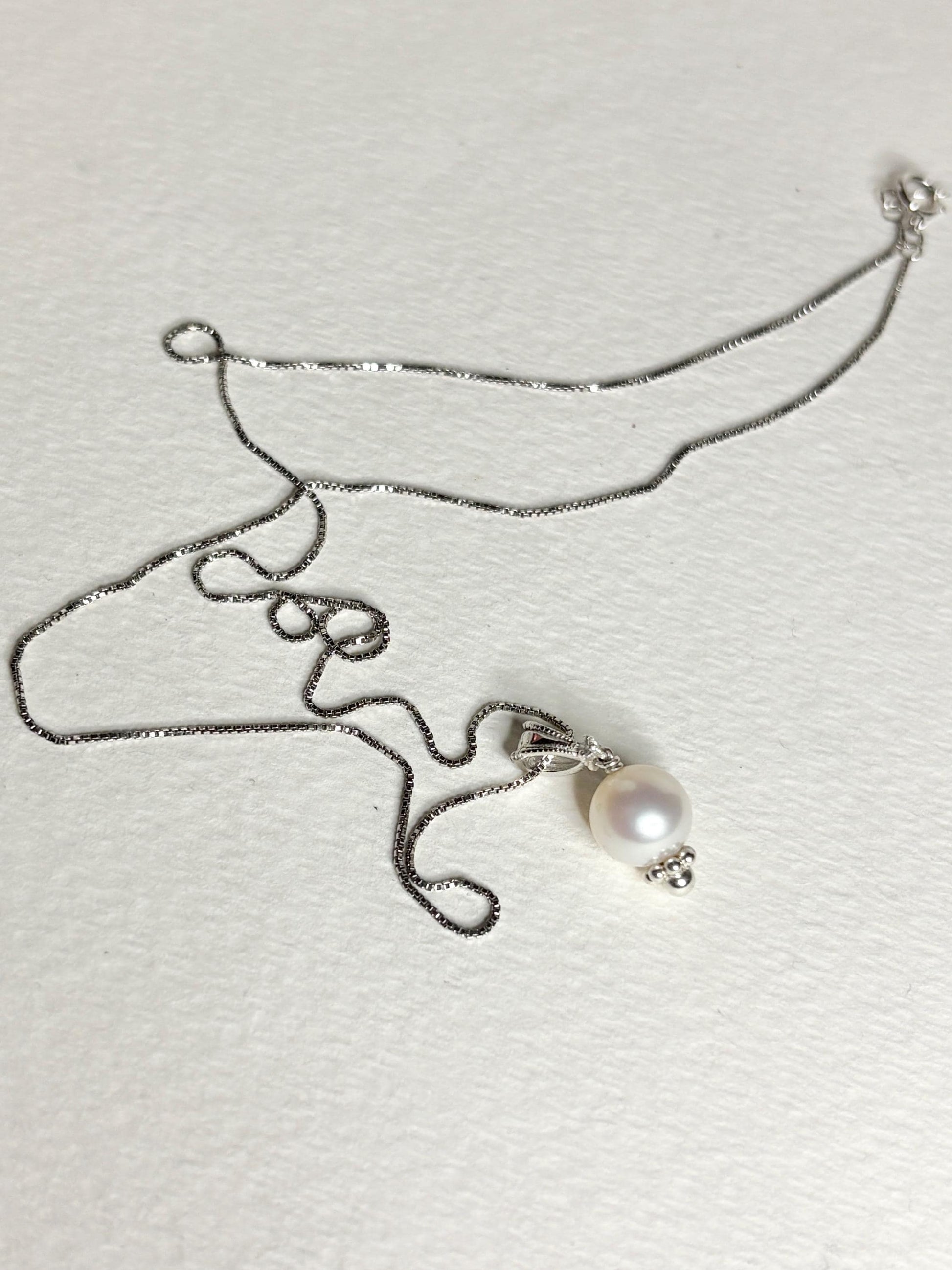 Akoya Cultured Pearl and Diamond Pendant Necklace in Sterling Silver 18" - NewLifeJewelryVault