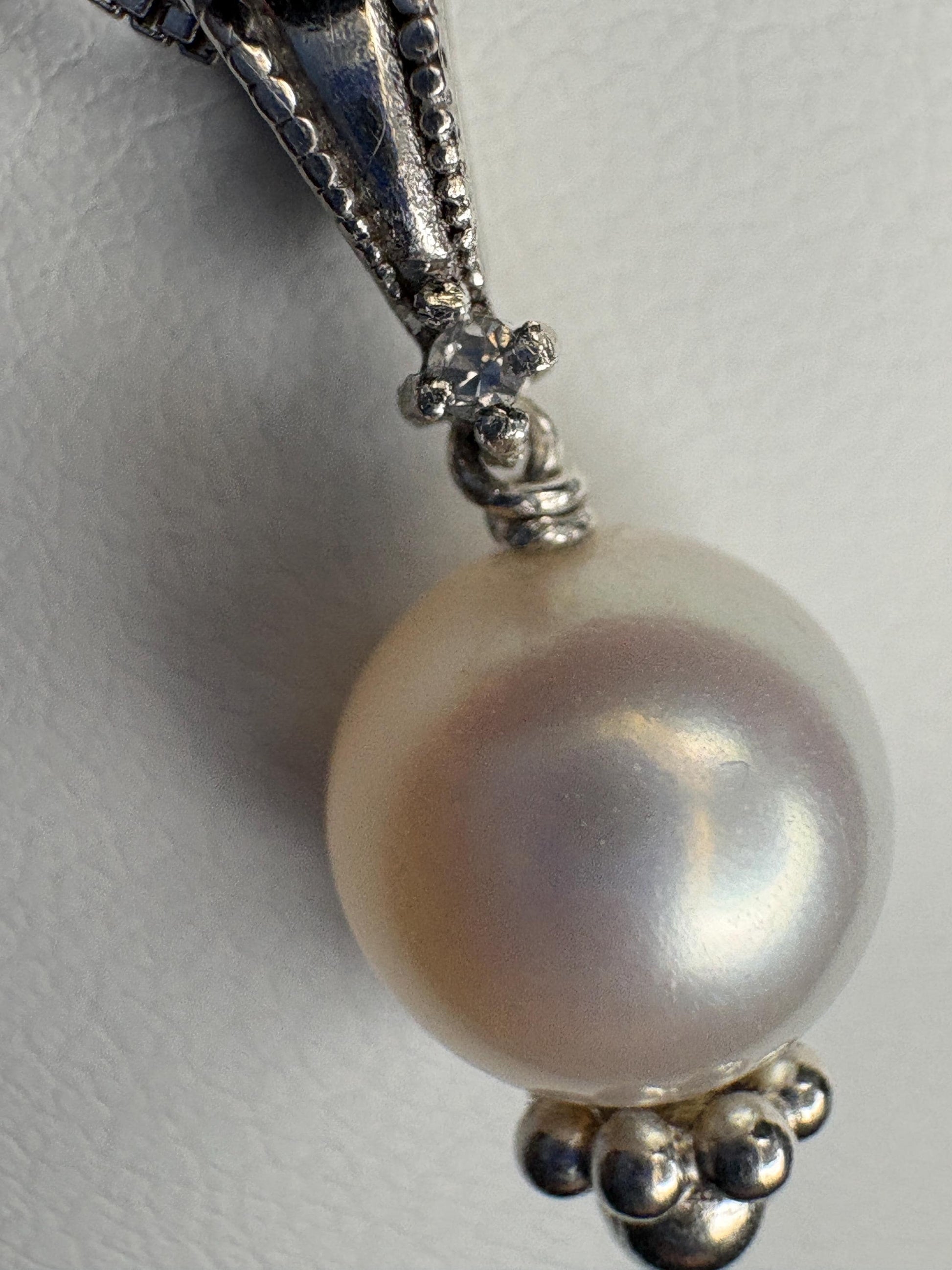 Akoya Cultured Pearl and Diamond Pendant Necklace in Sterling Silver 18" - NewLifeJewelryVault