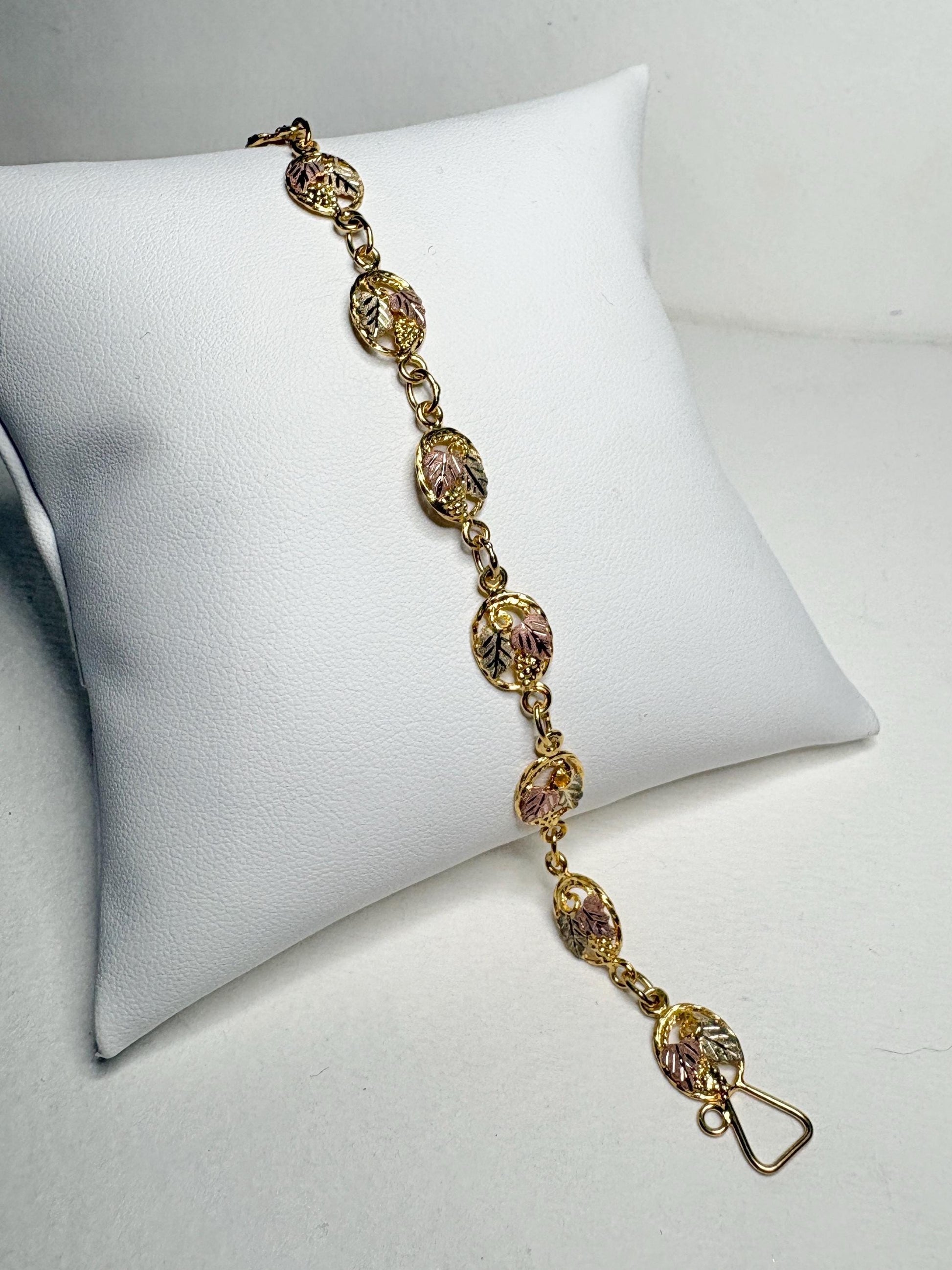 Black Hills Gold Solid 12k Gold Leaves on GF Bracelet 7.3" - NewLifeJewelryVault