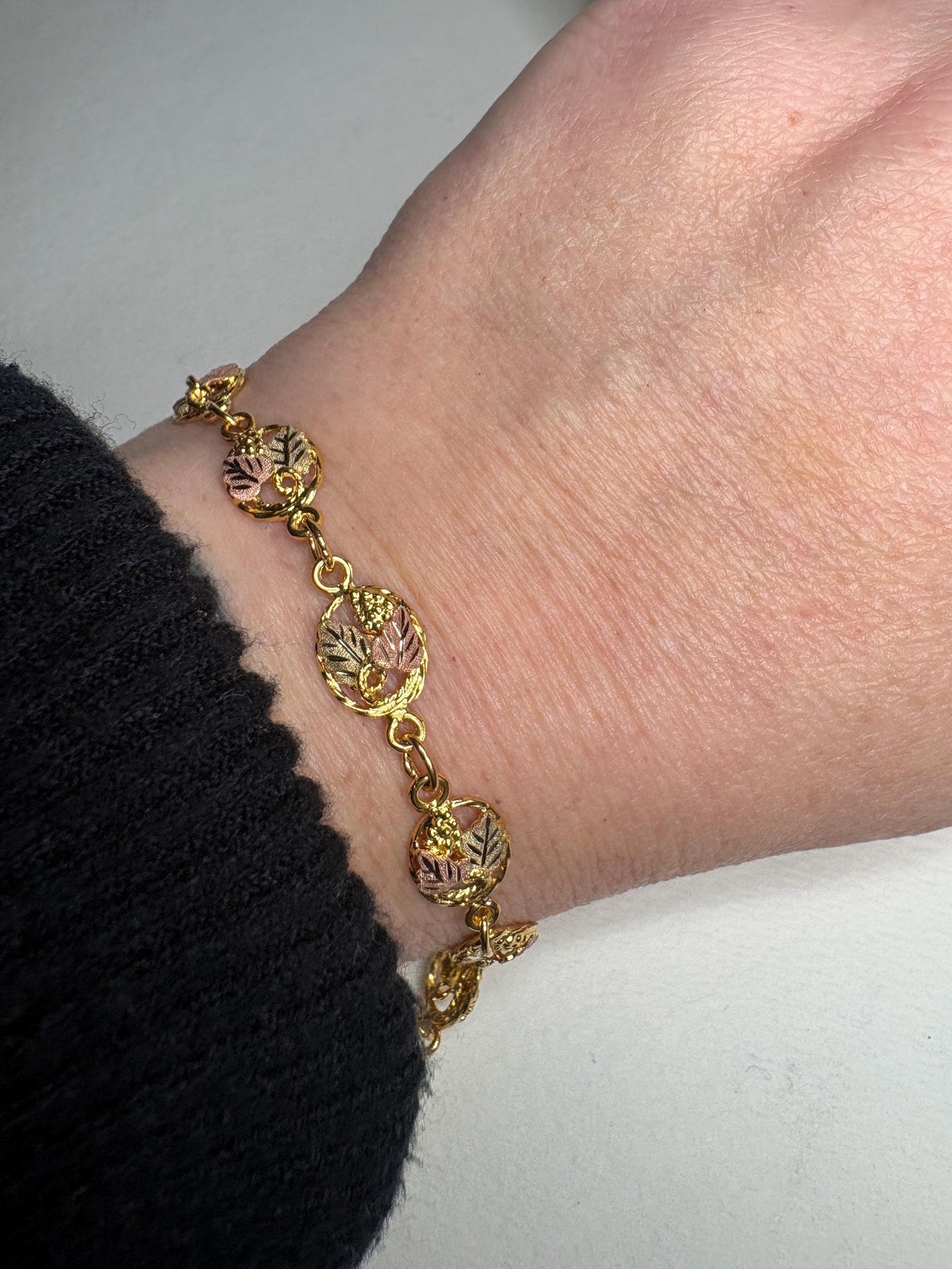 Black Hills Gold Solid 12k Gold Leaves on GF Bracelet 7.3" - NewLifeJewelryVault