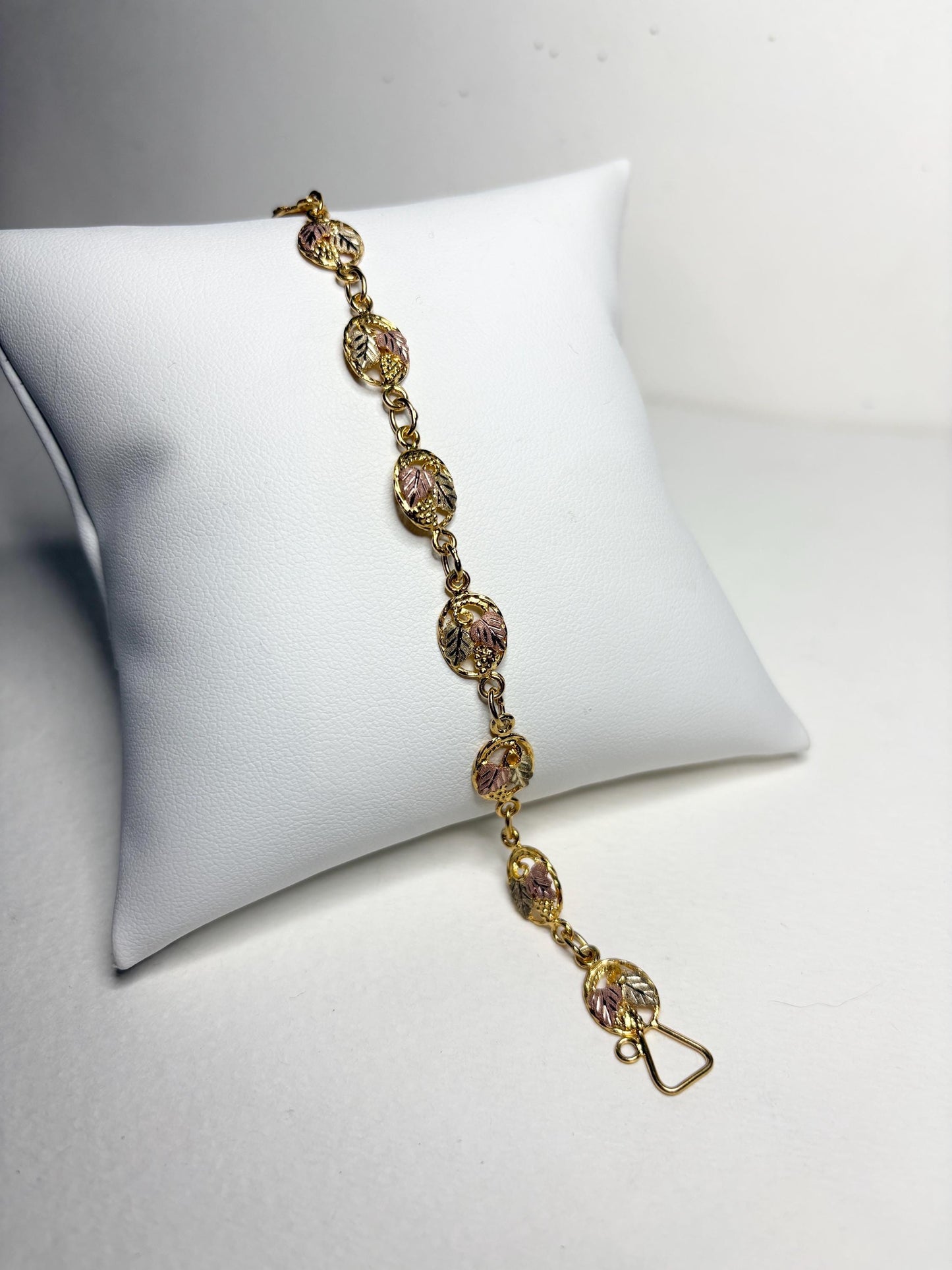 Black Hills Gold Solid 12k Gold Leaves on GF Bracelet 7.3" - NewLifeJewelryVault