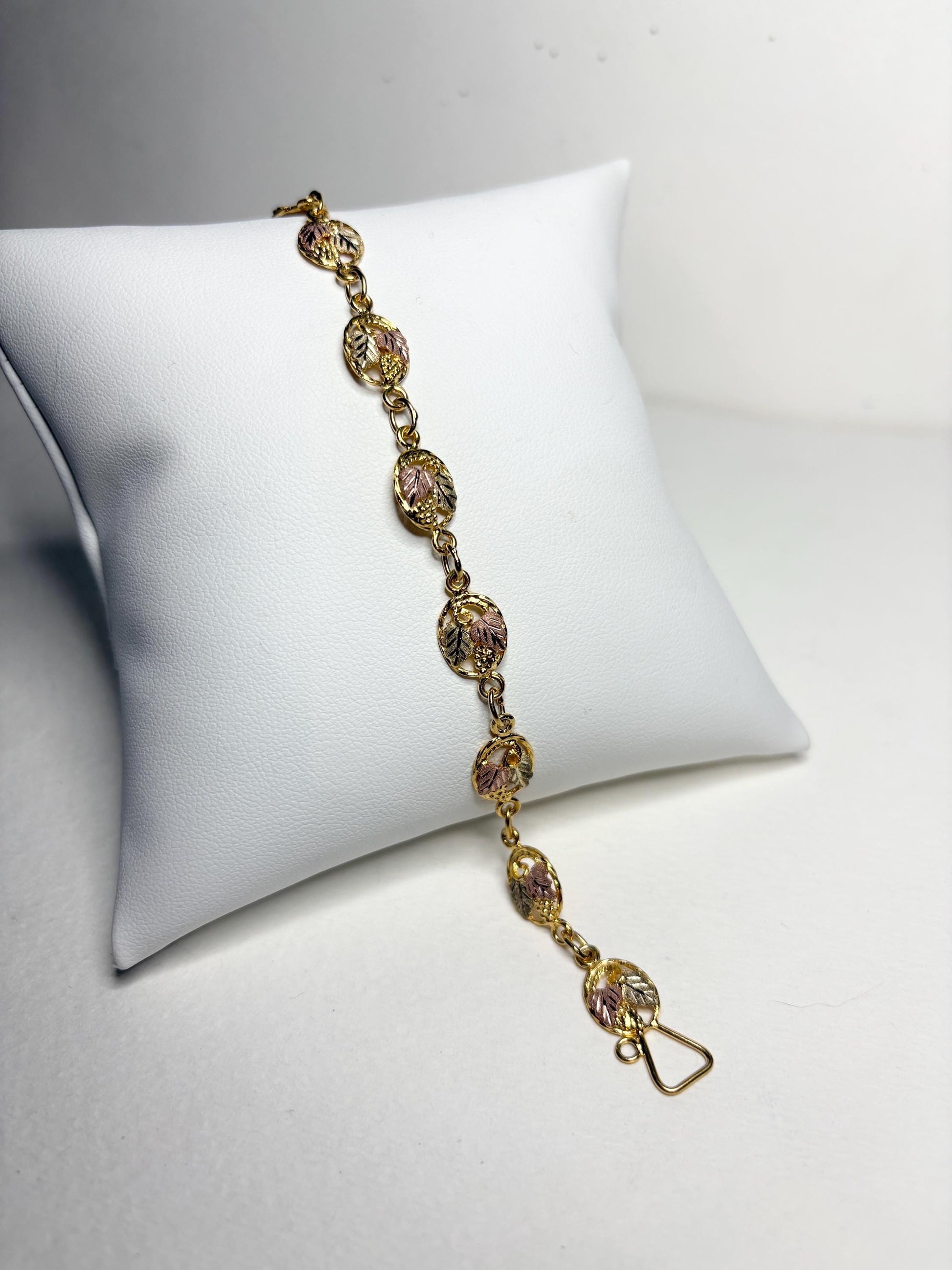 Black Hills Gold Solid 12k Gold Leaves on GF Bracelet 7.3" - NewLifeJewelryVault