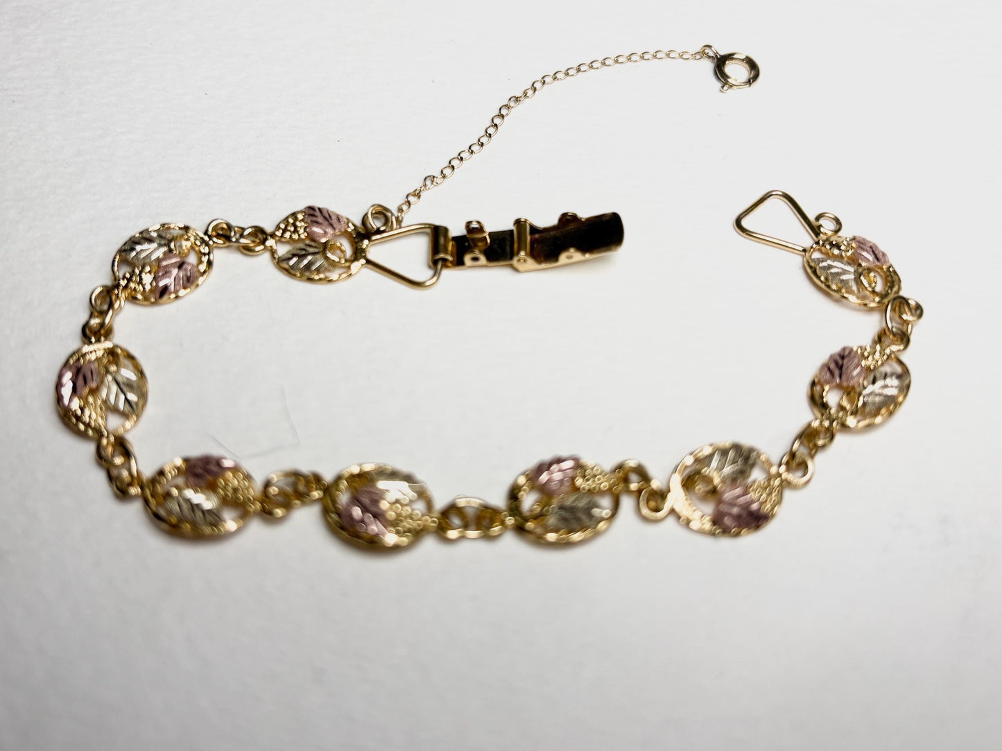 Black Hills Gold Solid 12k Gold Leaves on GF Bracelet 7.3" - NewLifeJewelryVault