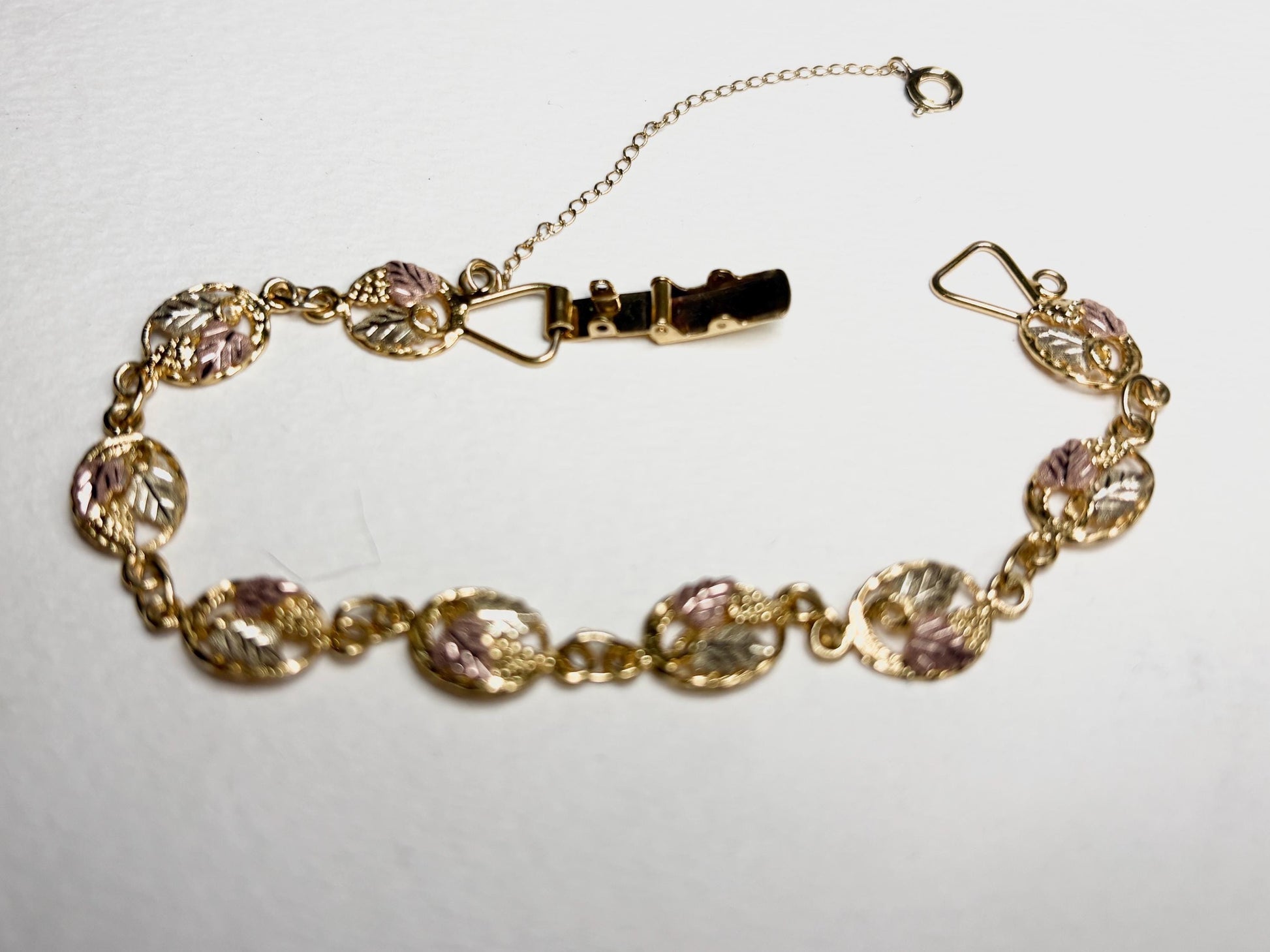 Black Hills Gold Solid 12k Gold Leaves on GF Bracelet 7.3" - NewLifeJewelryVault