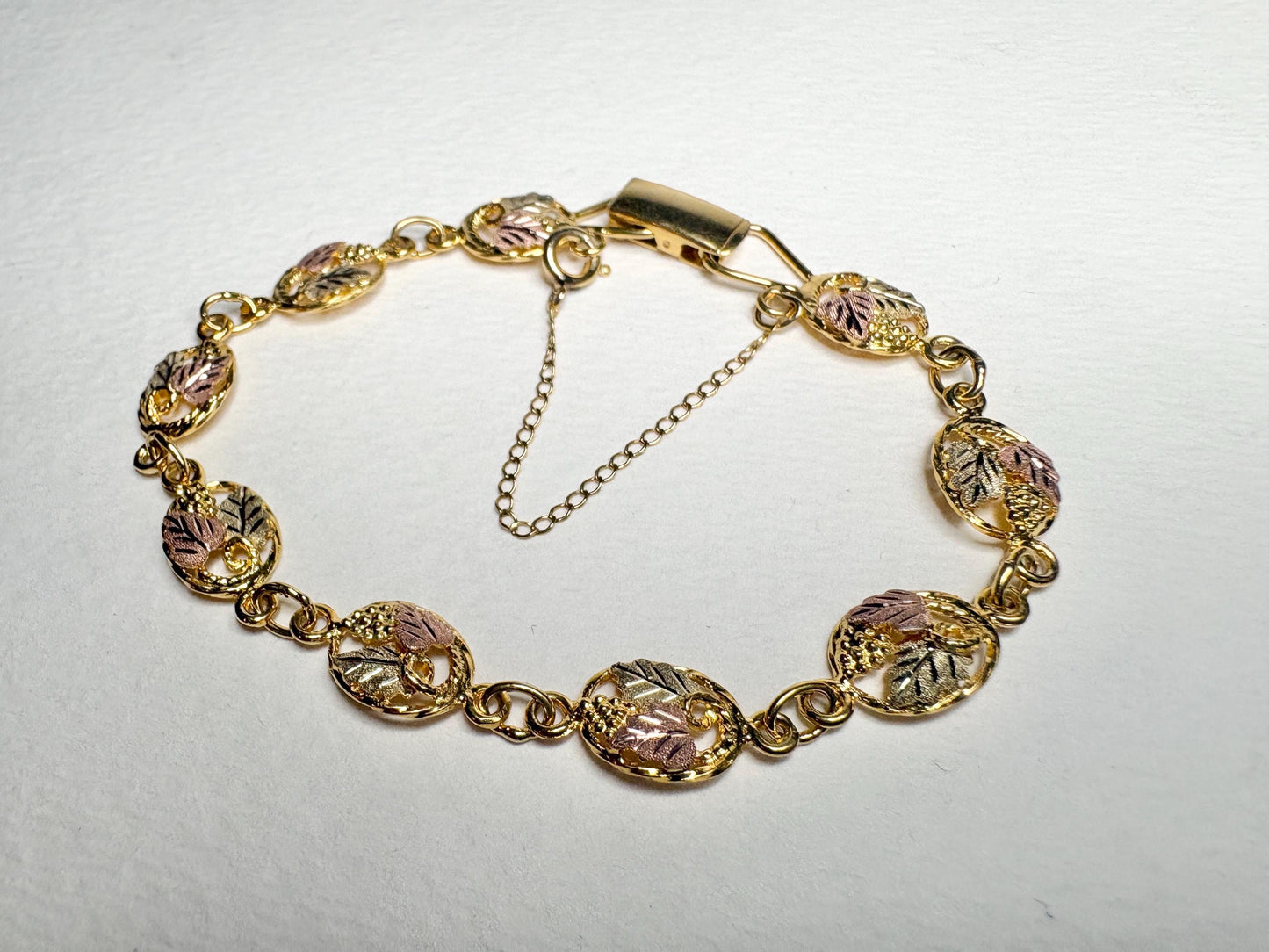 Black Hills Gold Solid 12k Gold Leaves on GF Bracelet 7.3" - NewLifeJewelryVault