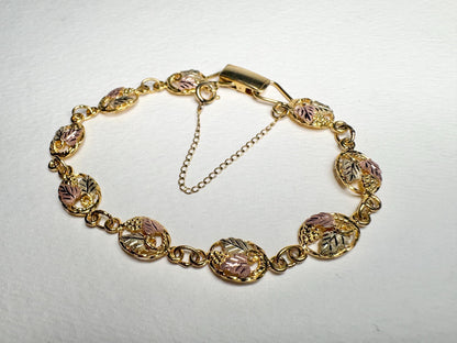 Black Hills Gold Solid 12k Gold Leaves on GF Bracelet 7.3" - NewLifeJewelryVault