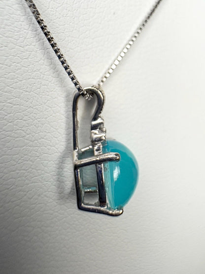 Paraiba Brazilian Chalcedony Diamond Pendant Necklace Solid 14k White Gold with 10k Chain 18" - NewLifeJewelryVault
