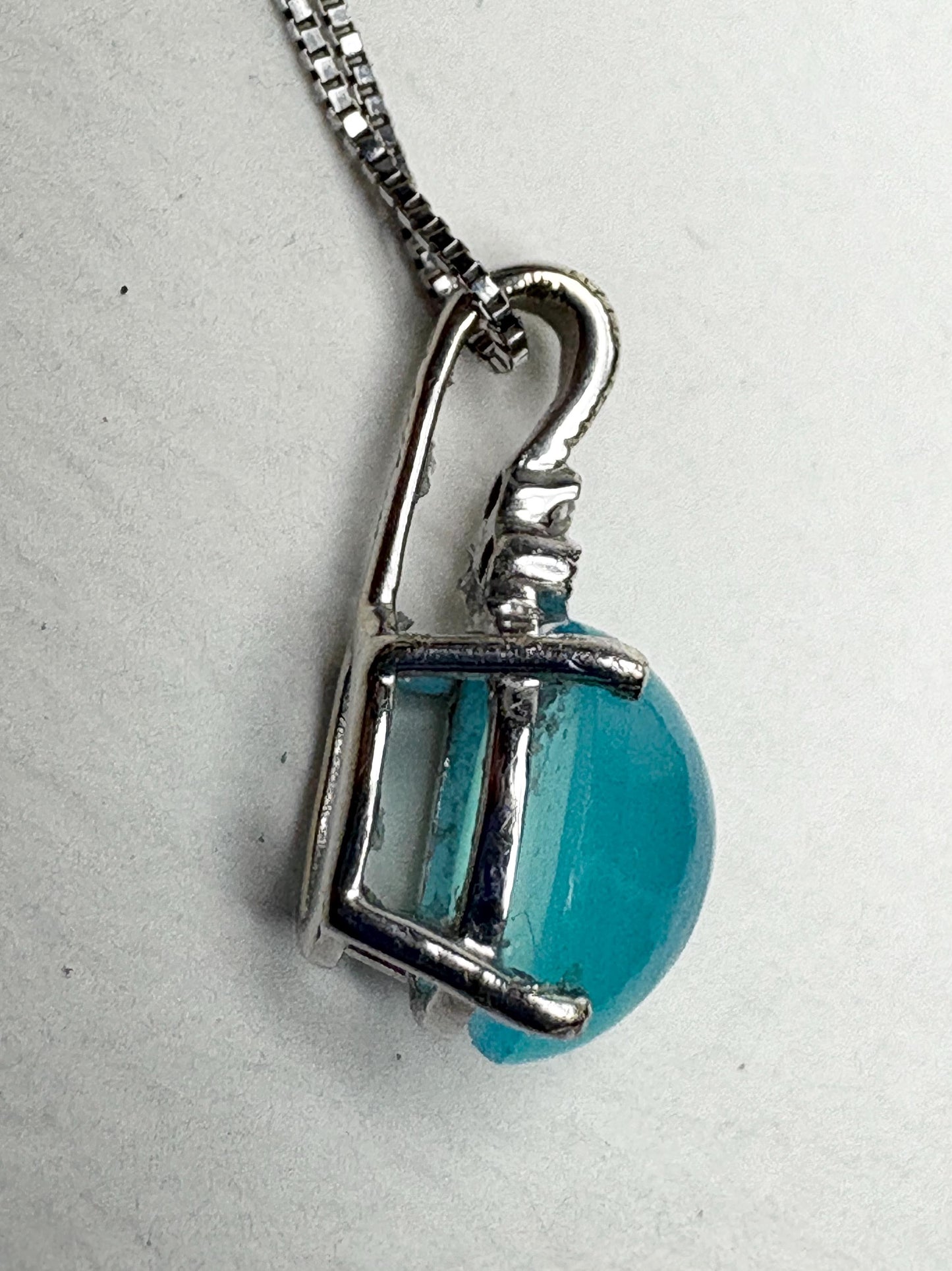 Paraiba Brazilian Chalcedony Diamond Pendant Necklace Solid 14k White Gold with 10k Chain 18" - NewLifeJewelryVault