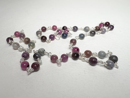 Natural Multi Color Sapphire Beaded Necklace in Sterling Silver 17.5" - NewLifeJewelryVault