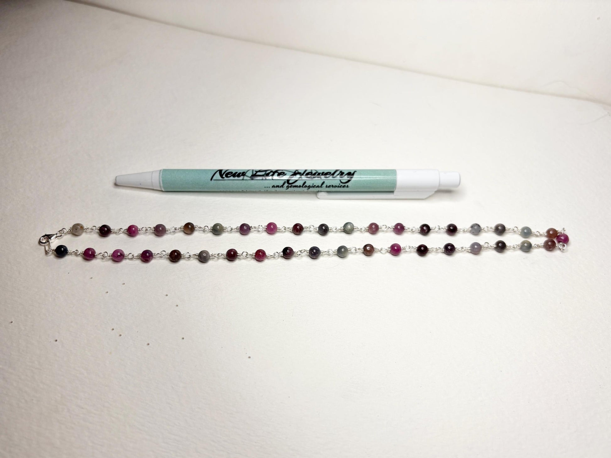 Natural Multi Color Sapphire Beaded Necklace in Sterling Silver 17.5" - NewLifeJewelryVault