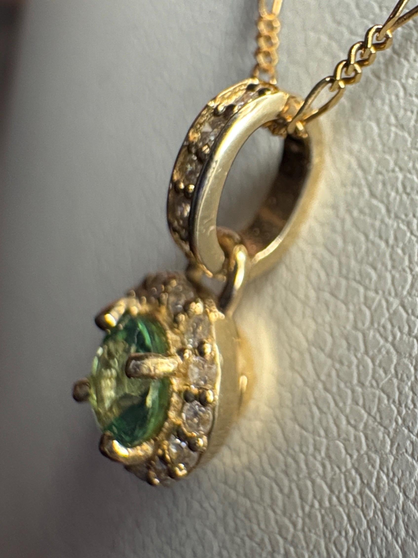 Natural Emerald Diamond halo Pendant Necklace Solid 9k Gold on a 14k Figero Chain 18" - NewLifeJewelryVault