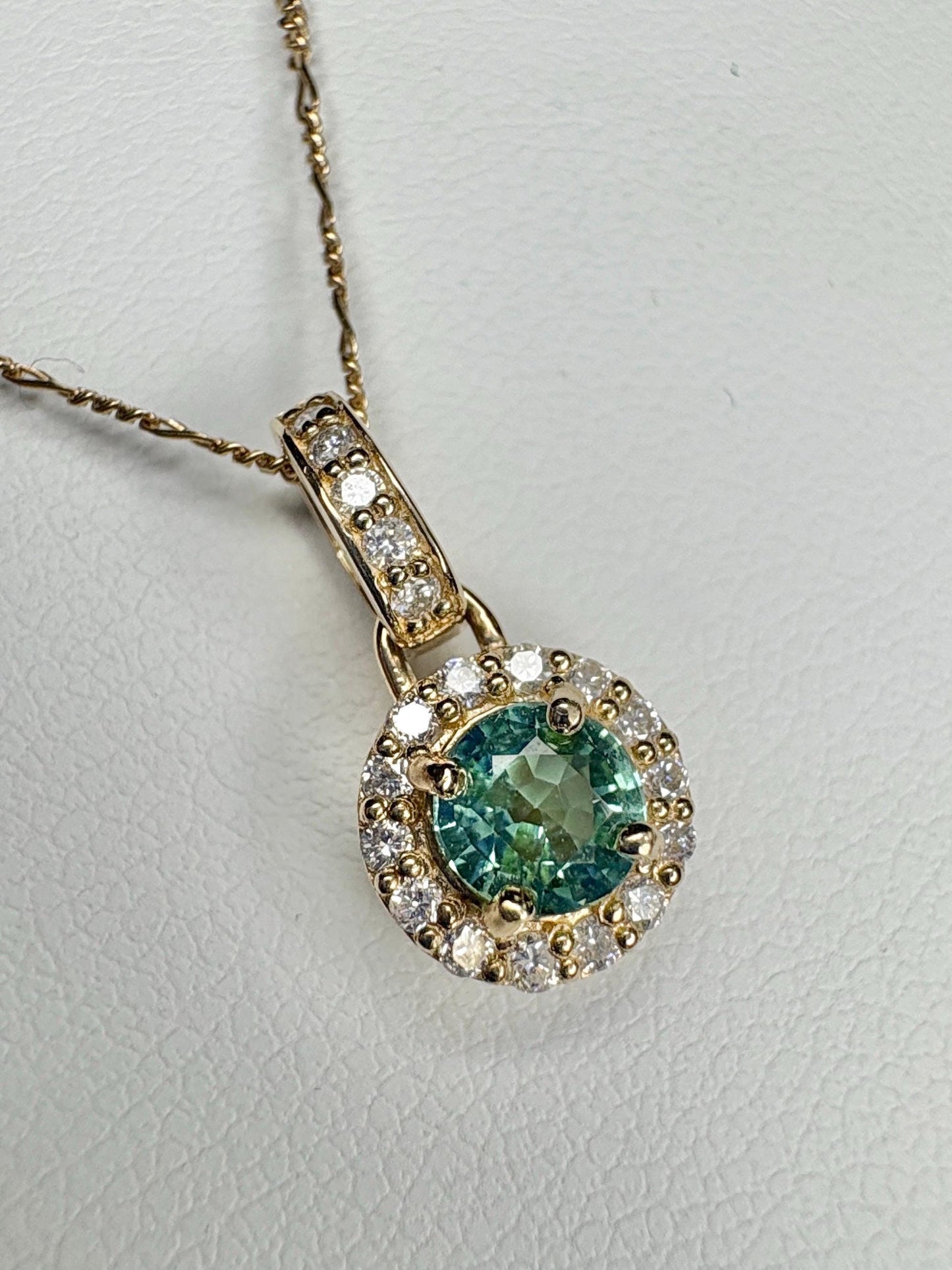 Natural Emerald Diamond halo Pendant Necklace Solid 9k Gold on a 14k Figero Chain 18" - NewLifeJewelryVault