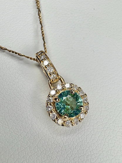 Natural Emerald Diamond halo Pendant Necklace Solid 9k Gold on a 14k Figero Chain 18" - NewLifeJewelryVault