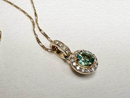 Natural Emerald Diamond halo Pendant Necklace Solid 9k Gold on a 14k Figero Chain 18" - NewLifeJewelryVault
