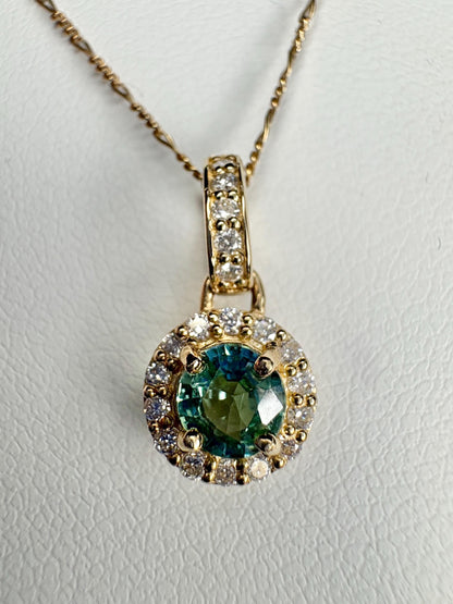 Natural Emerald Diamond halo Pendant Necklace Solid 9k Gold on a 14k Figero Chain 18" - NewLifeJewelryVault