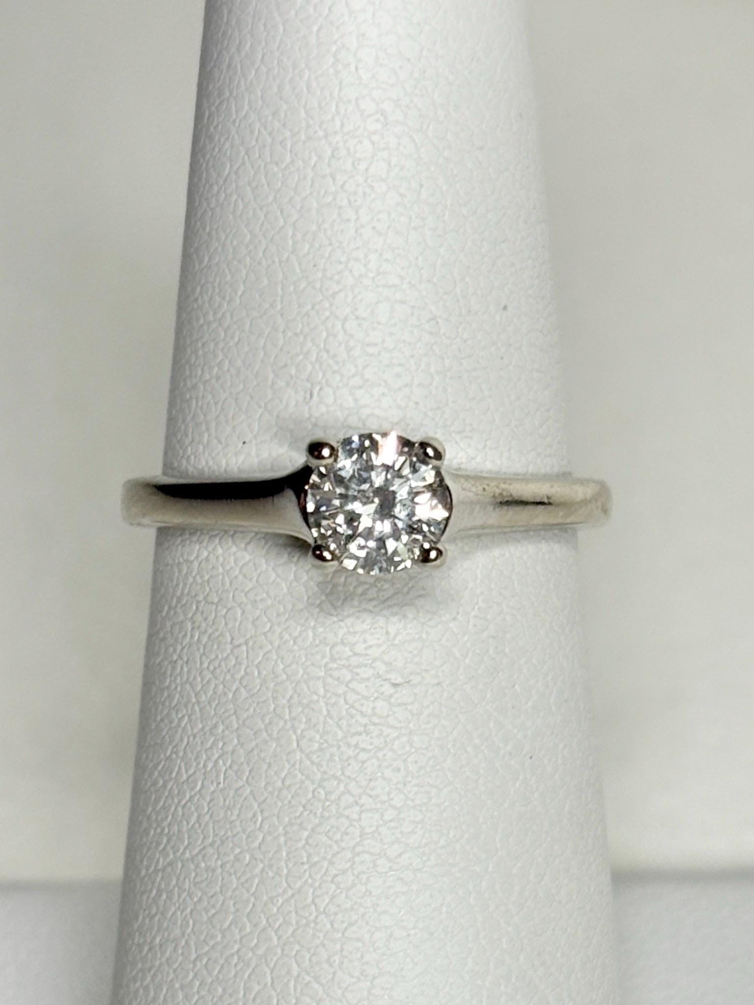 Classic Diamond Solitaire Engagement Ring in Solid 14k White Gold .56ct ctr size 6 - NewLifeJewelryVault