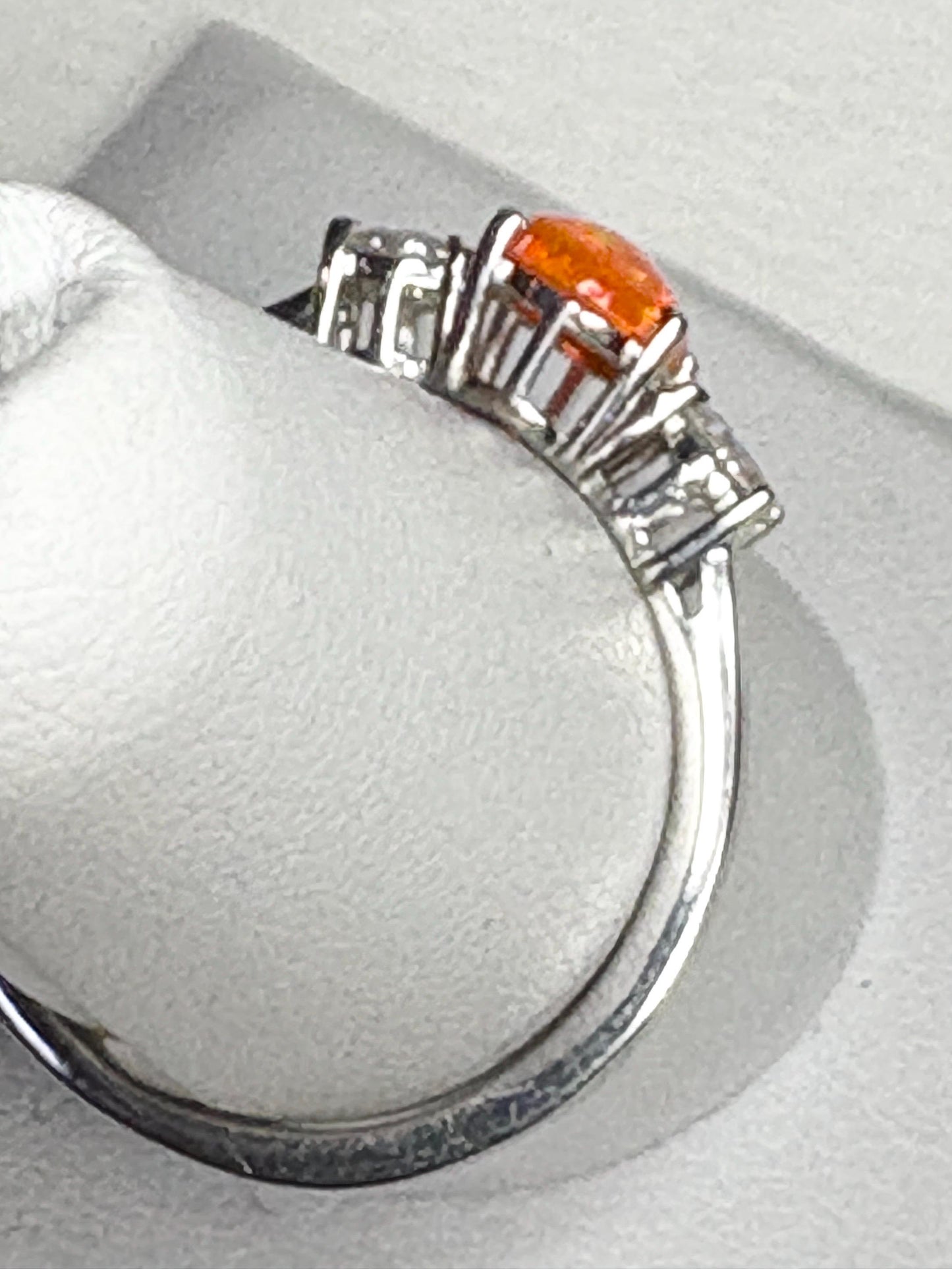 Orange Ethiopian Opal and Moissanite Ring in Sterling Silver size 8 - NewLifeJewelryVault