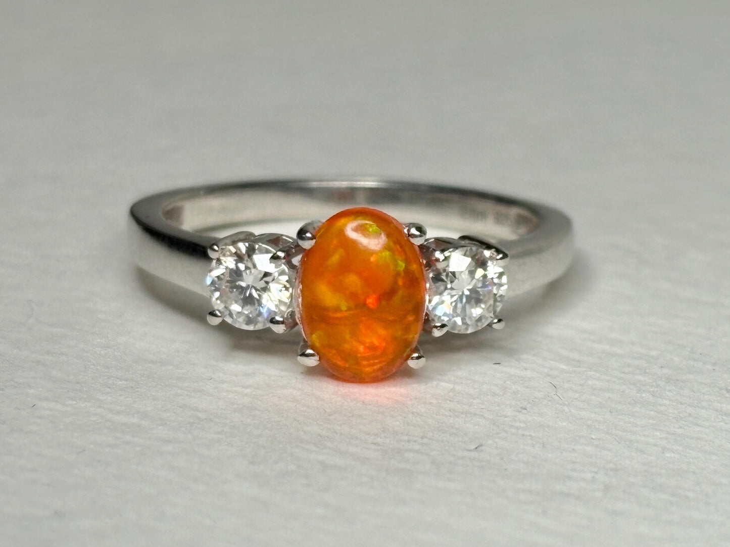 Orange Ethiopian Opal and Moissanite Ring in Sterling Silver size 8 - NewLifeJewelryVault