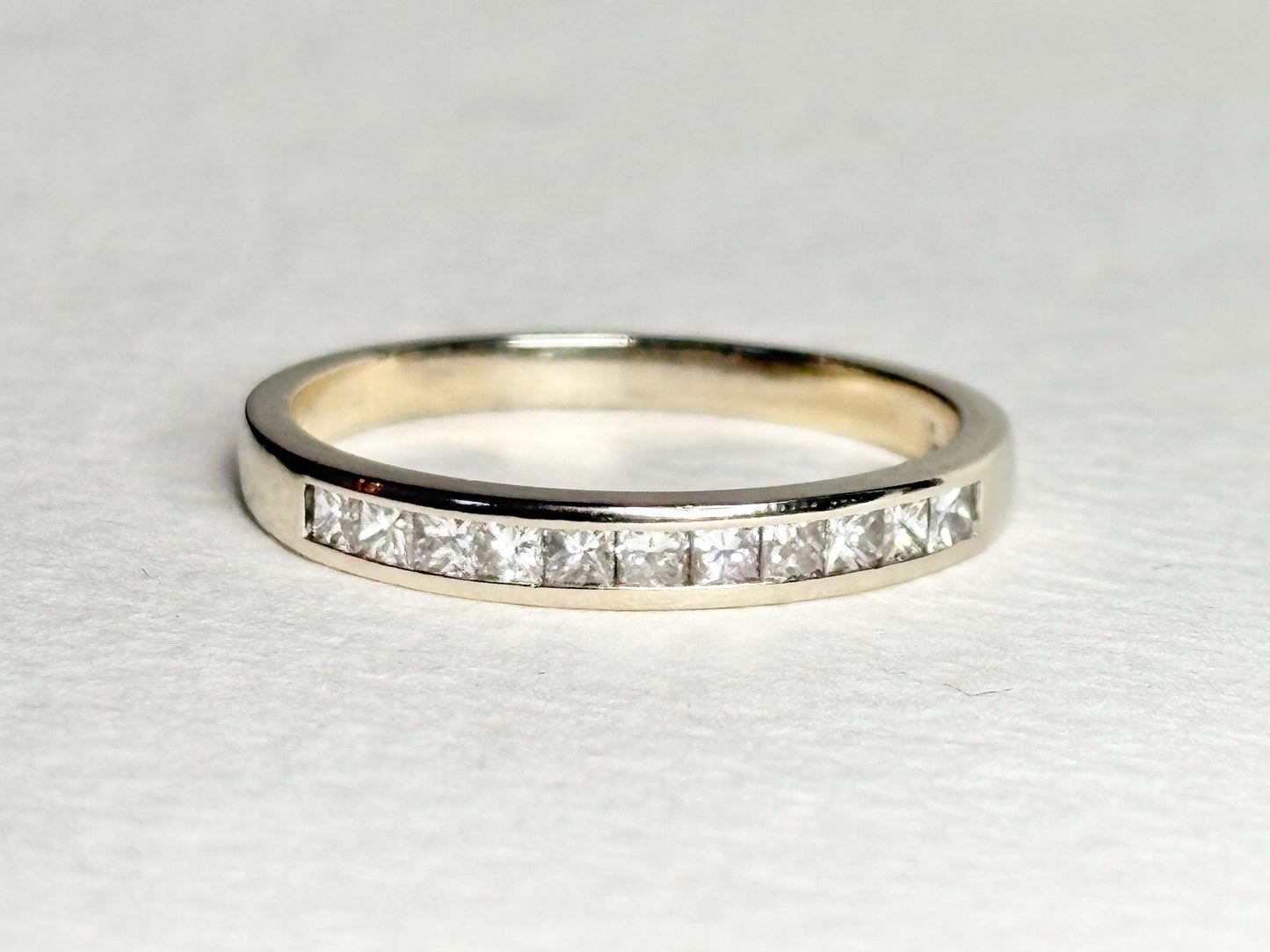 Channel Set Princess Cut Diamond Band Ring by Shane Co Solid 14k White Gold size 8.5 - NewLifeJewelryVault