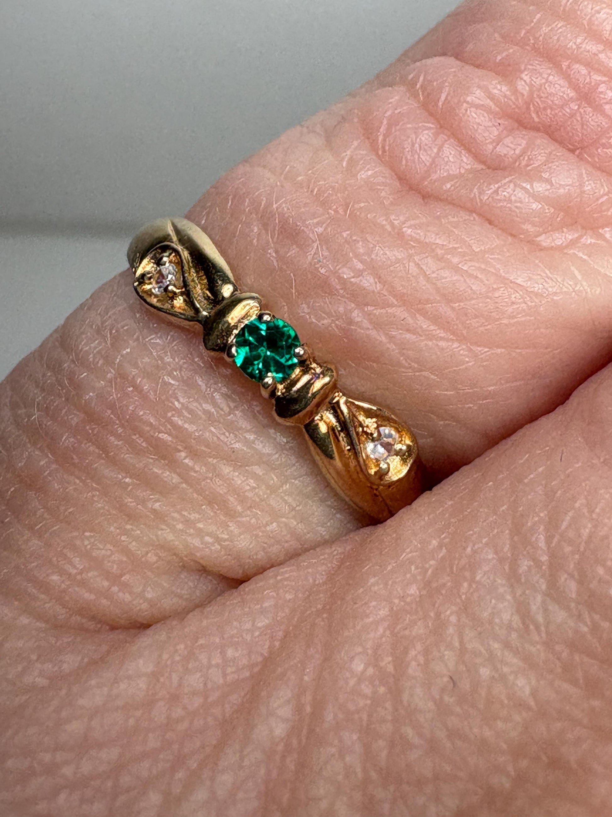 Dainty Emerald Colored Stone Band Ring Solid 18k Gold size 5 - NewLifeJewelryVault